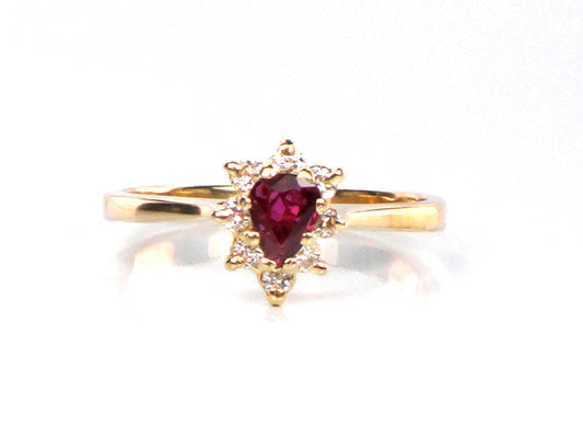 Vintage 14k Yellow Gold Natural Ruby Diamond Halo Ring: July Birthstone, Size 6.5