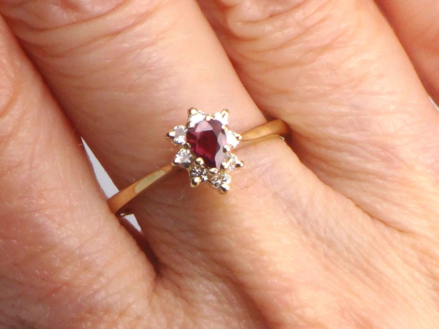 Vintage 14k Yellow Gold Natural Ruby Diamond Halo Ring: July Birthstone, Size 6.5