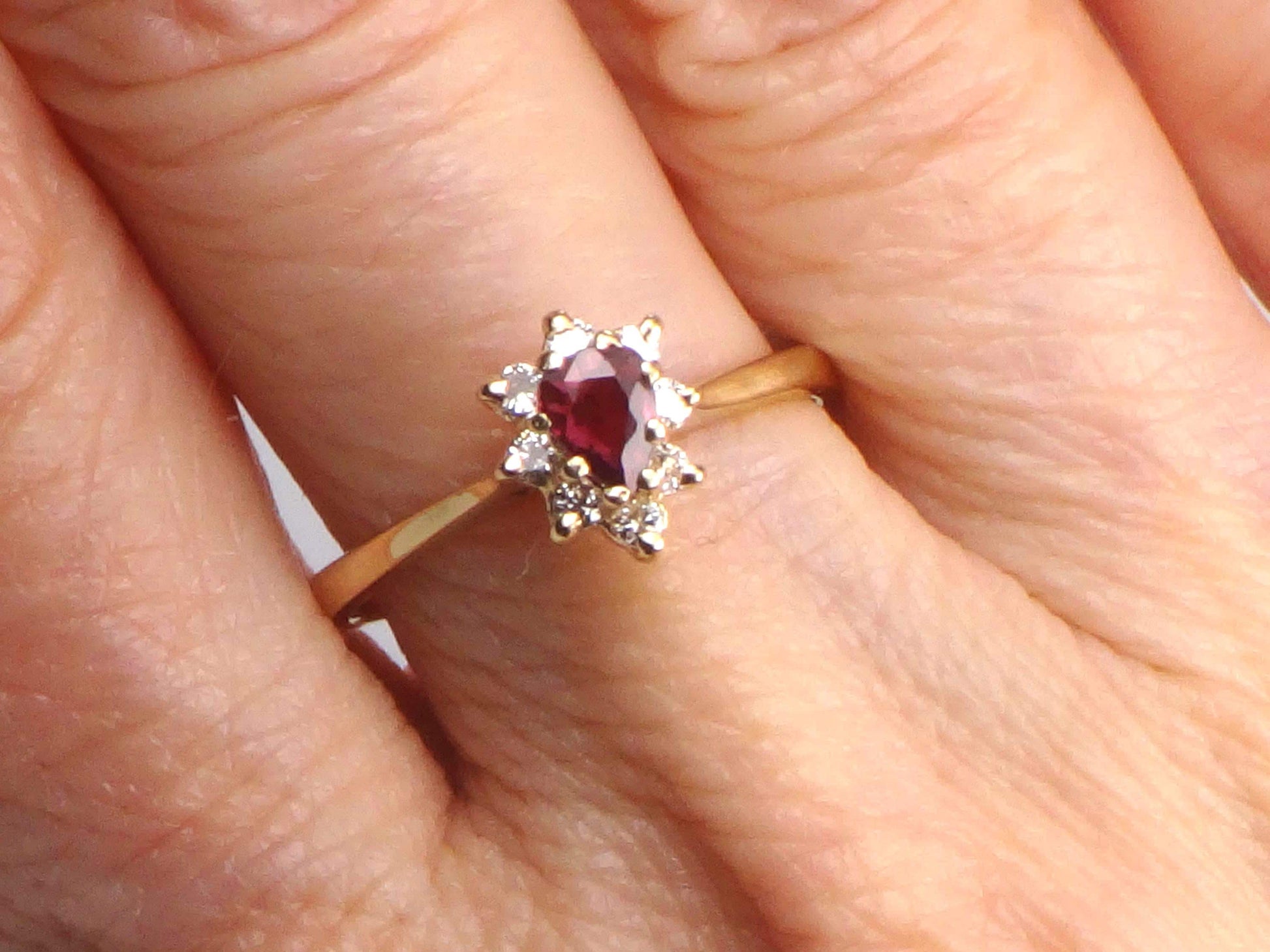 Vintage 14k Yellow Gold Natural Ruby Diamond Halo Ring: July Birthstone, Size 6.5