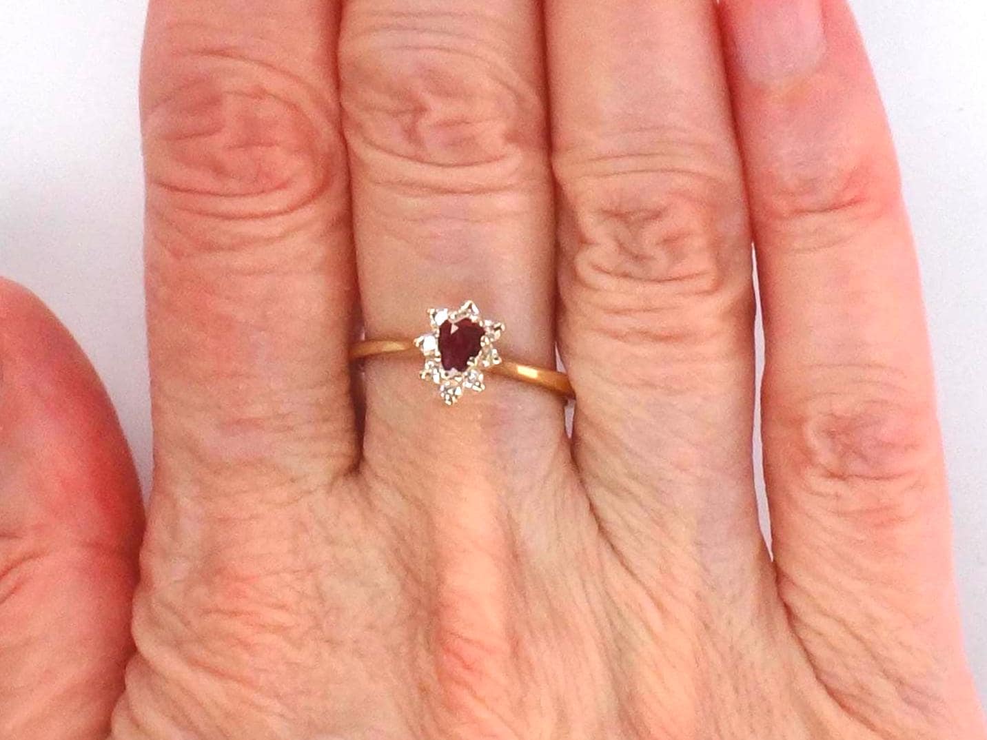 Vintage 14k Yellow Gold Natural Ruby Diamond Halo Ring: July Birthstone, Size 6.5