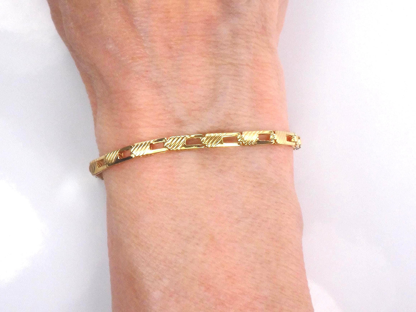 Vintage 14k Yellow Gold Ribbed Fancy Link Bracelet: 7", Italy