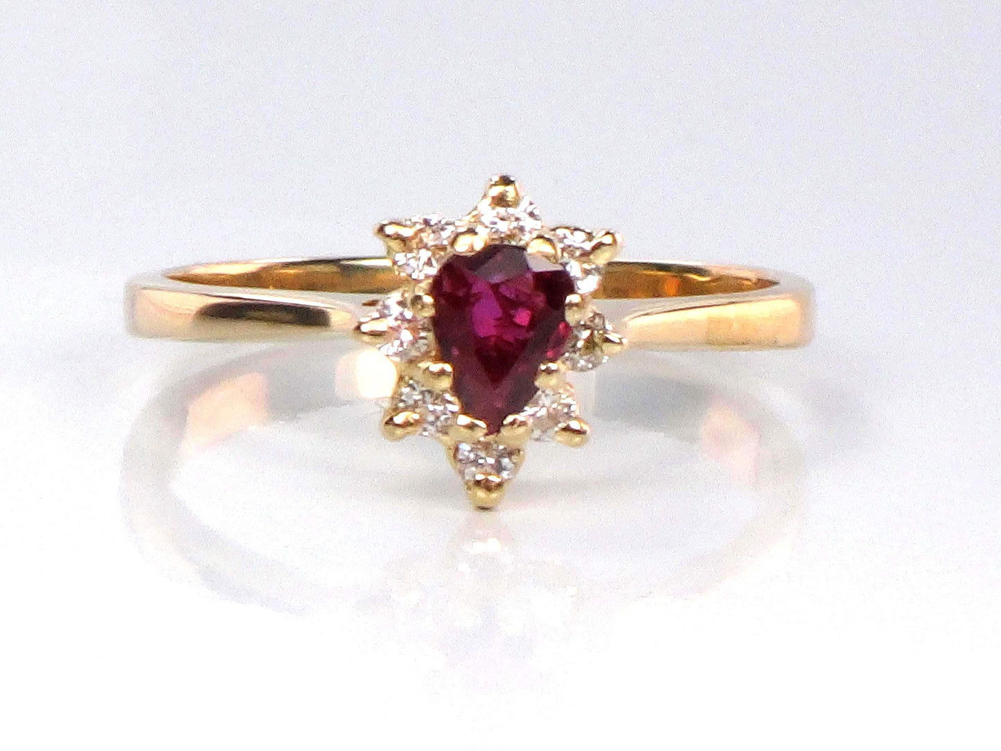 Vintage 14k Yellow Gold Natural Ruby Diamond Halo Ring: July Birthstone, Size 6.5