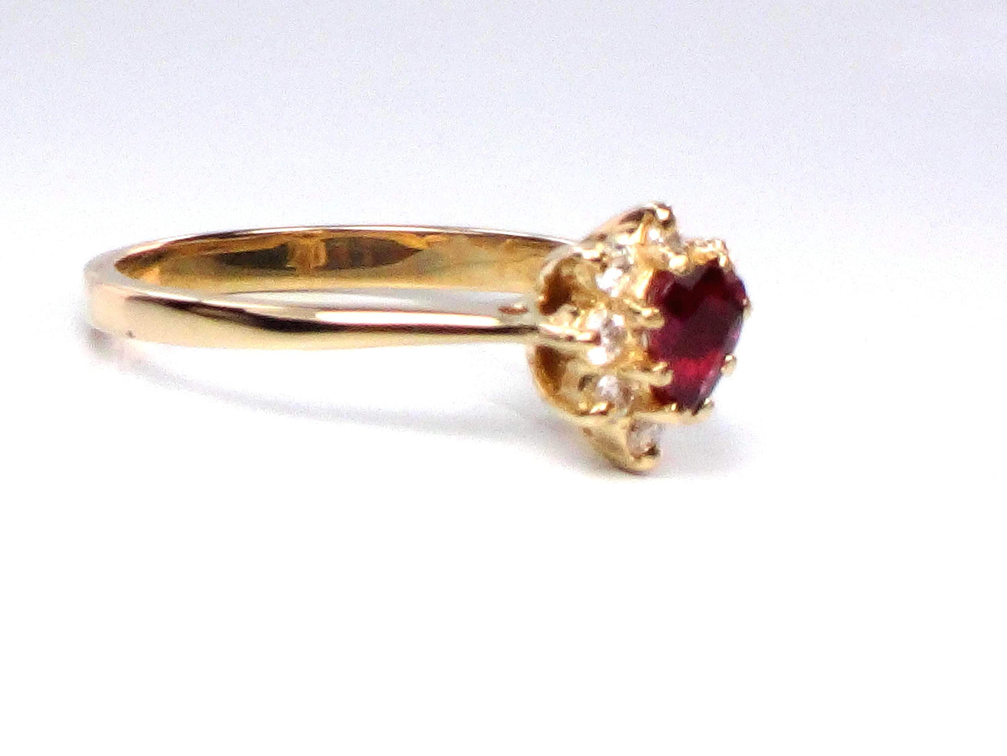 Vintage 14k Yellow Gold Natural Ruby Diamond Halo Ring: July Birthstone, Size 6.5