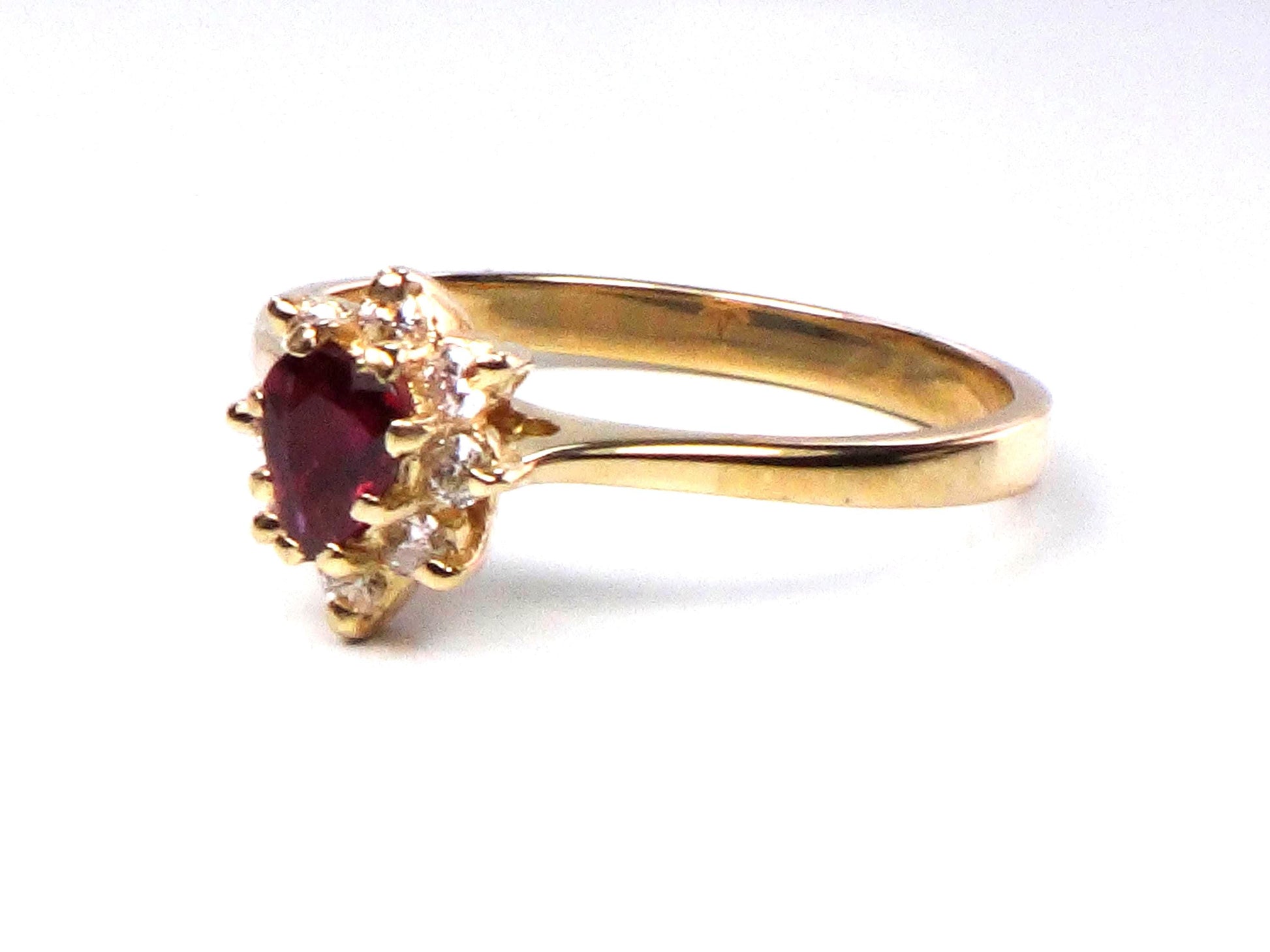 Vintage 14k Yellow Gold Natural Ruby Diamond Halo Ring: July Birthstone, Size 6.5