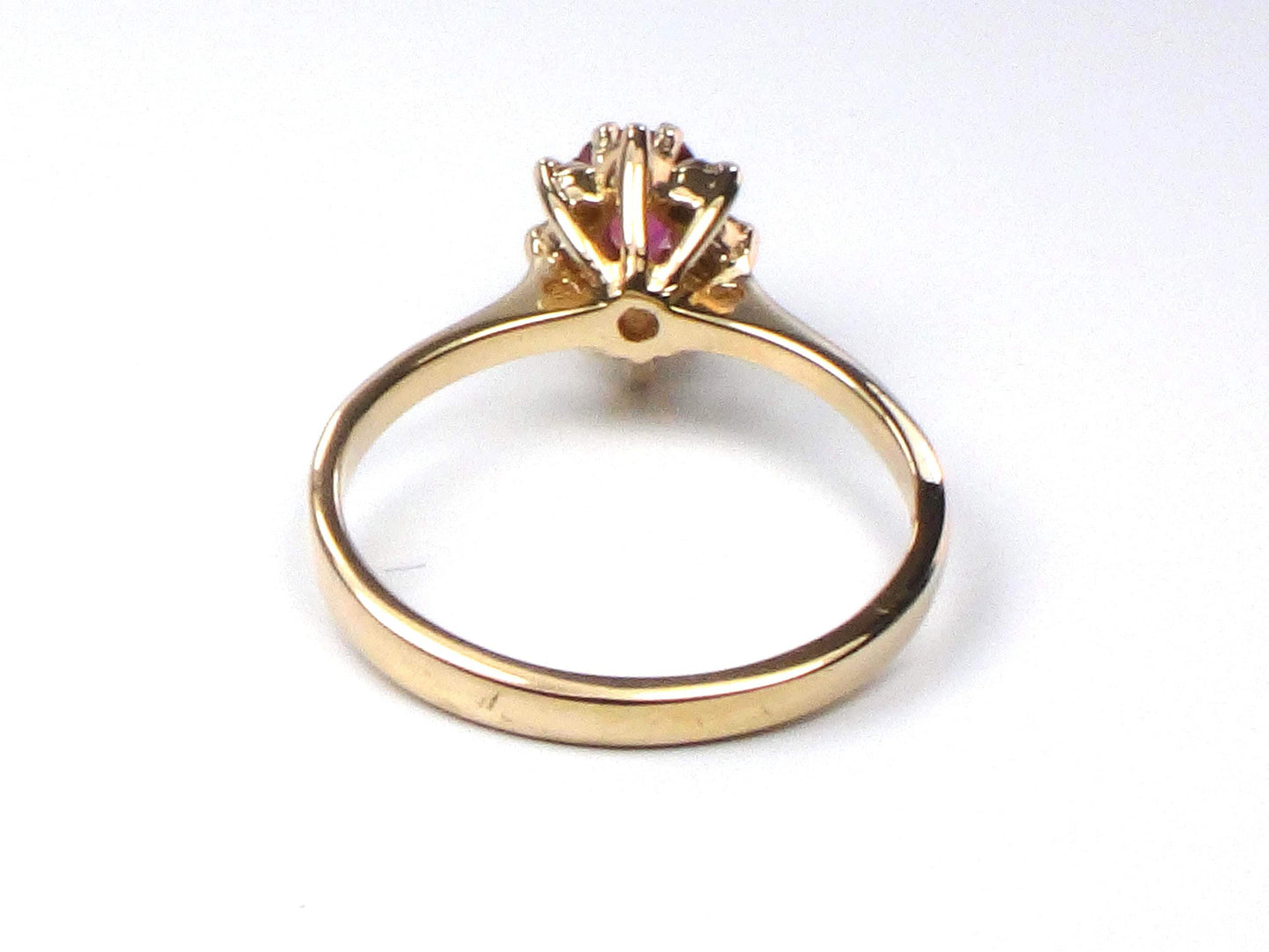 Vintage 14k Yellow Gold Natural Ruby Diamond Halo Ring: July Birthstone, Size 6.5