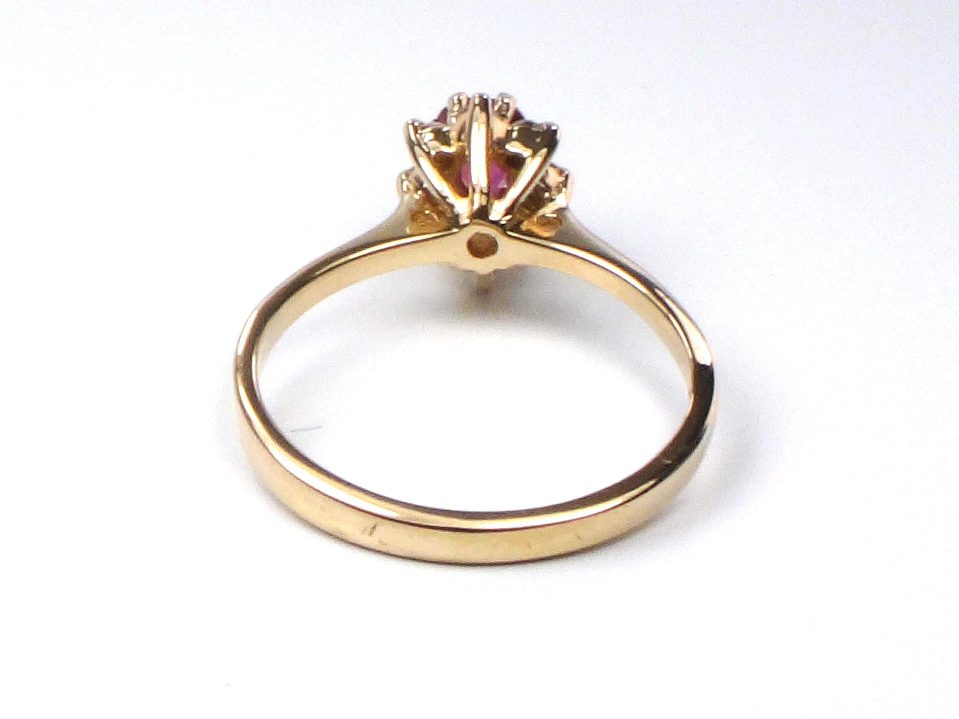 Vintage 14k Yellow Gold Natural Ruby Diamond Halo Ring: July Birthstone, Size 6.5