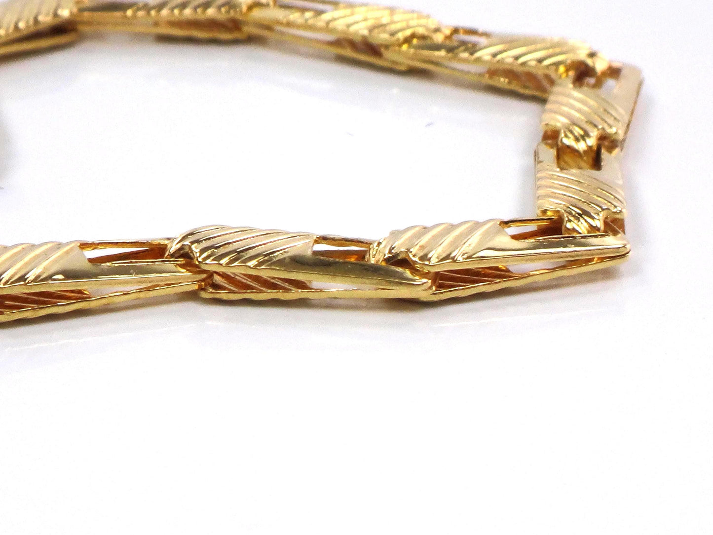Vintage 14k Yellow Gold Ribbed Fancy Link Bracelet: 7", Italy