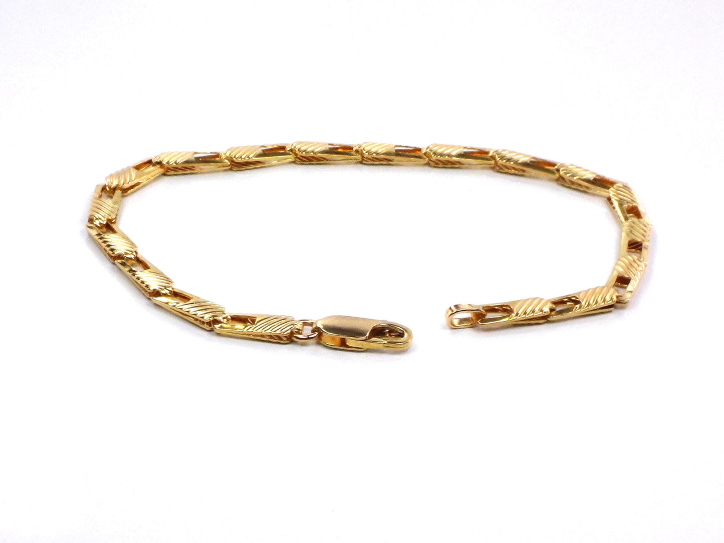 Vintage 14k Yellow Gold Ribbed Fancy Link Bracelet: 7", Italy