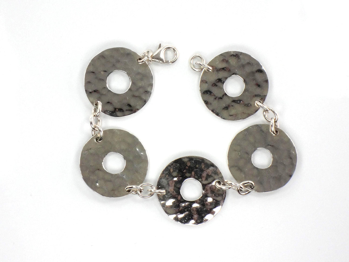 Vintage Hammered Discs Sterling Silver Bracelet: Mexico, 7 3/8"