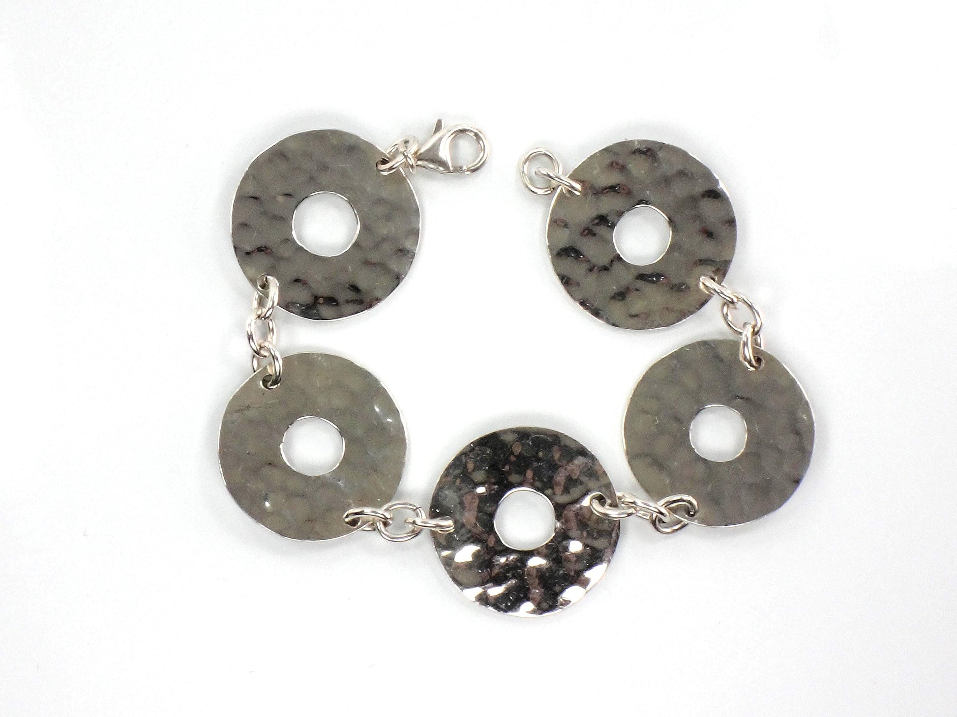 Vintage Hammered Discs Sterling Silver Bracelet: Mexico, 7 3/8"