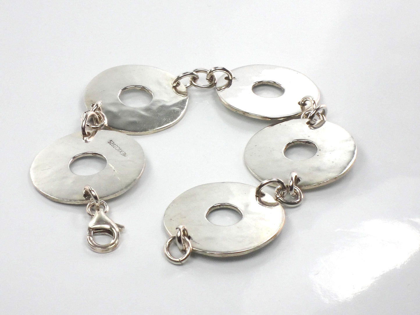 Vintage Hammered Discs Sterling Silver Bracelet: Mexico, 7 3/8"
