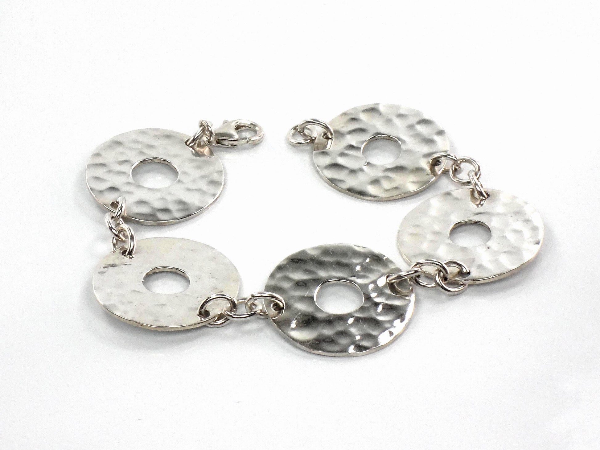 Vintage Hammered Discs Sterling Silver Bracelet: Mexico, 7 3/8"