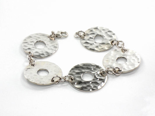 Vintage Hammered Discs Sterling Silver Bracelet: Mexico, 7 3/8"