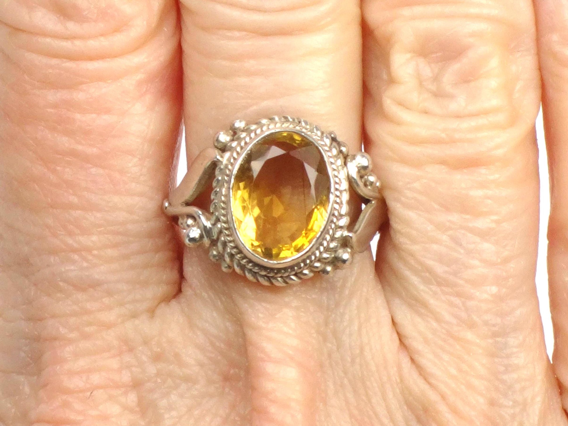 Vintage Sterling Silver Citrine Ring: November Birthstone, Size 5.75
