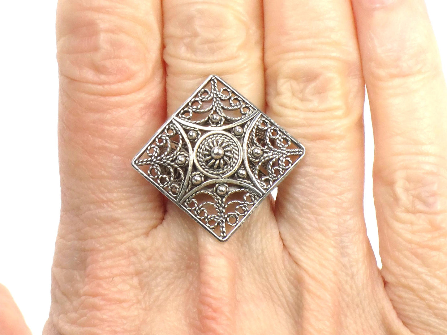 Vintage Filigree Sterling Silver Ring - Size 6.75