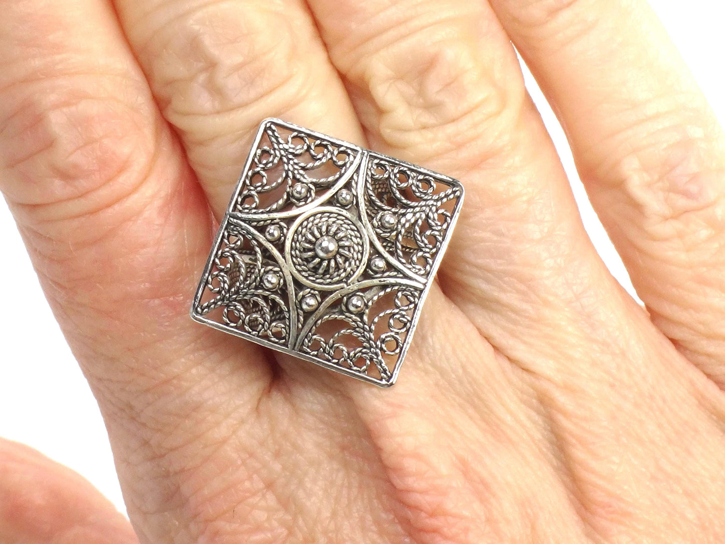 Vintage Filigree Sterling Silver Ring - Size 6.75