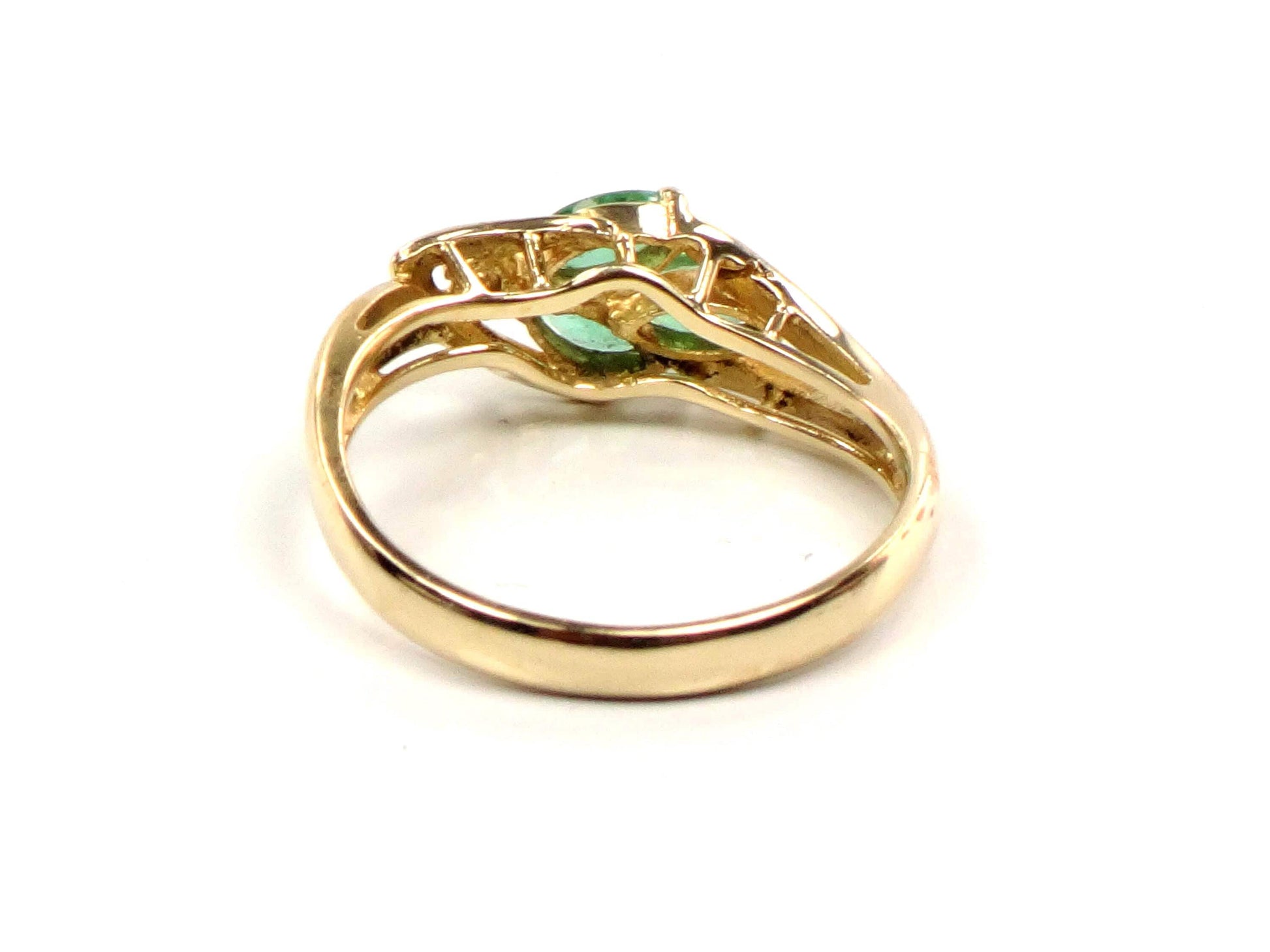Vintage 14k Yellow Gold Emerald and Diamond Ring, Size 7.5