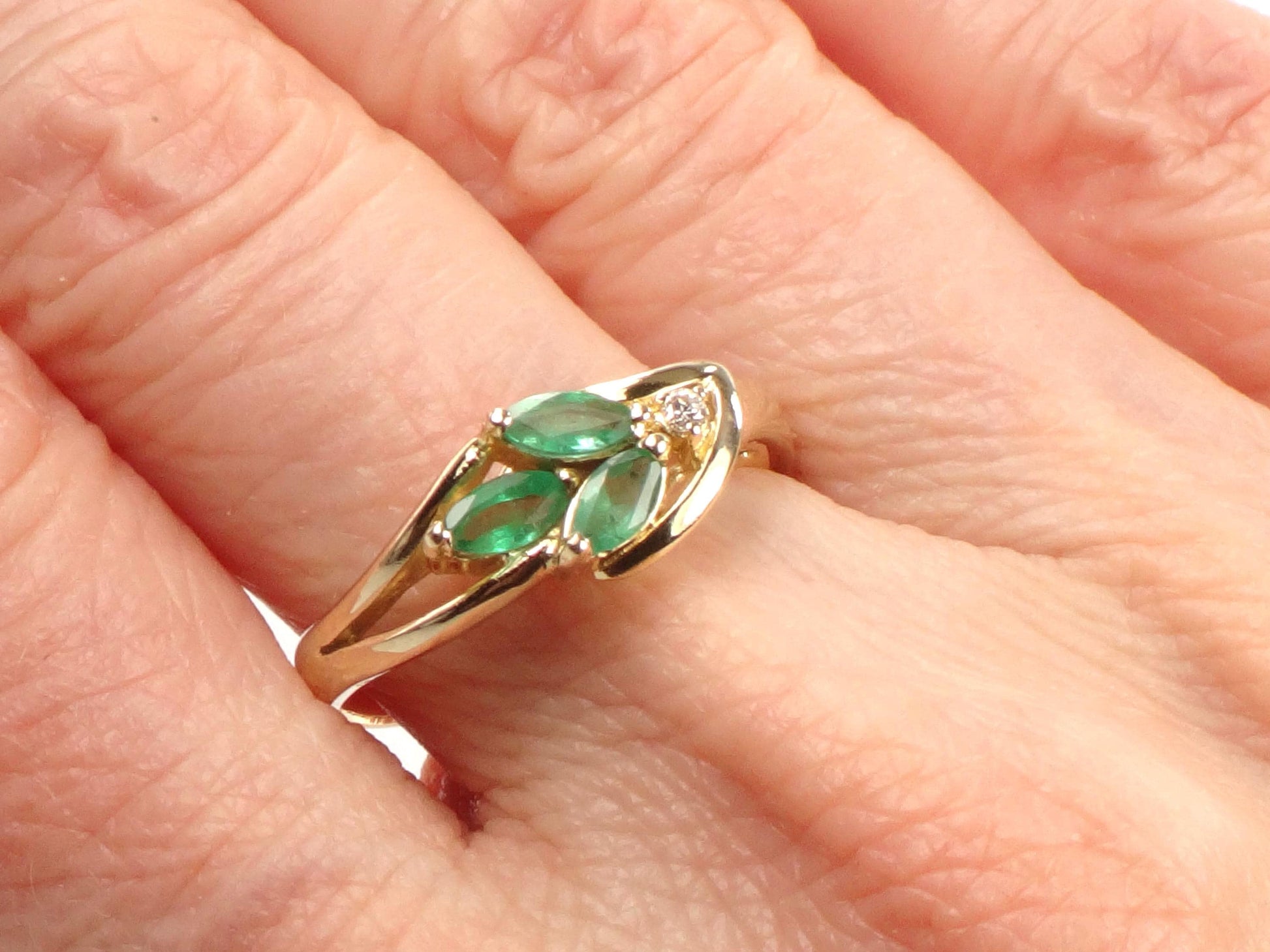 Vintage 14k Yellow Gold Emerald and Diamond Ring, Size 7.5