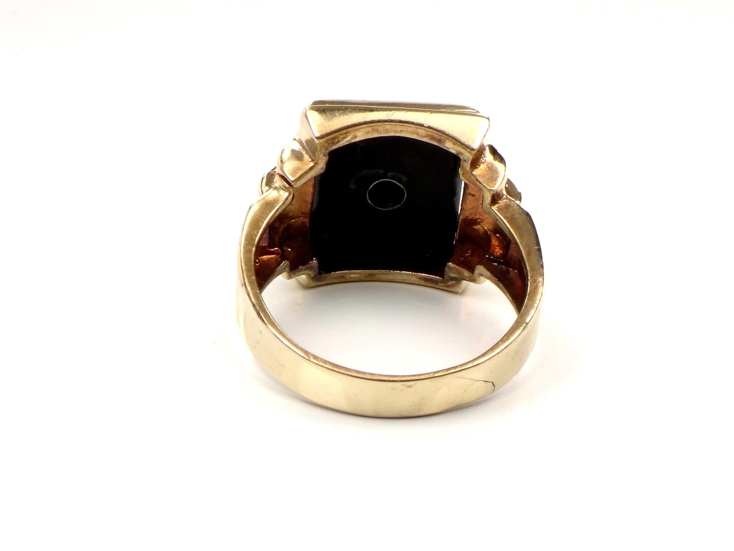 Vintage 10k Yellow Gold Rectangle Onyx and Diamond Ring: Men's, Size 10.25