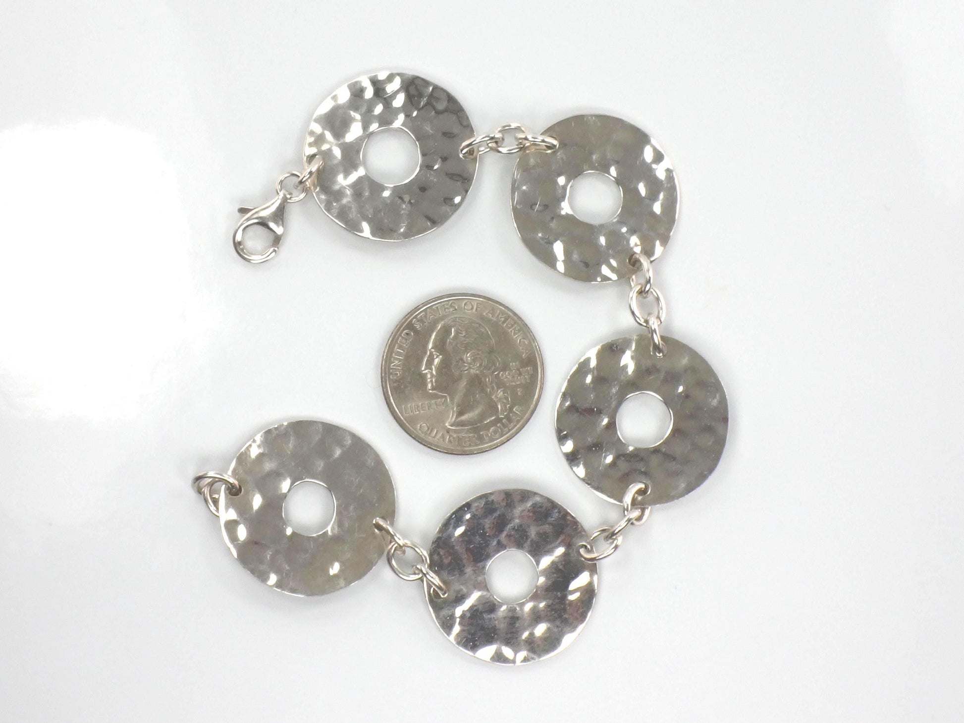Vintage Hammered Discs Sterling Silver Bracelet: Mexico, 7 3/8"