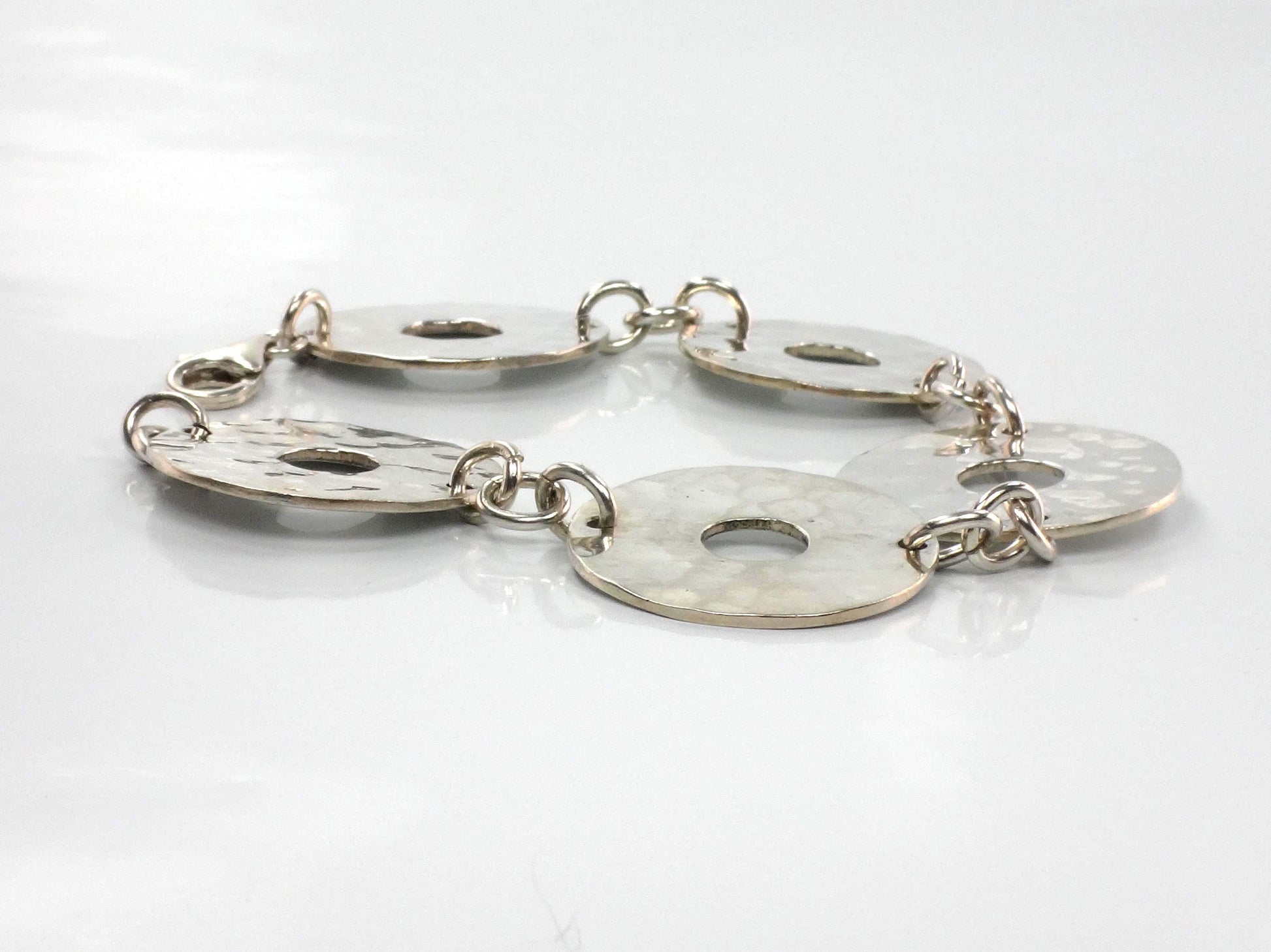Vintage Hammered Discs Sterling Silver Bracelet: Mexico, 7 3/8"