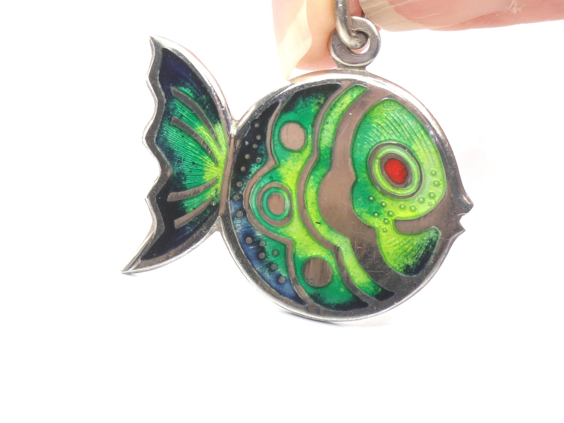 Vintage Sterling Silver Cloisonne Fish Pendant: Made in Italy