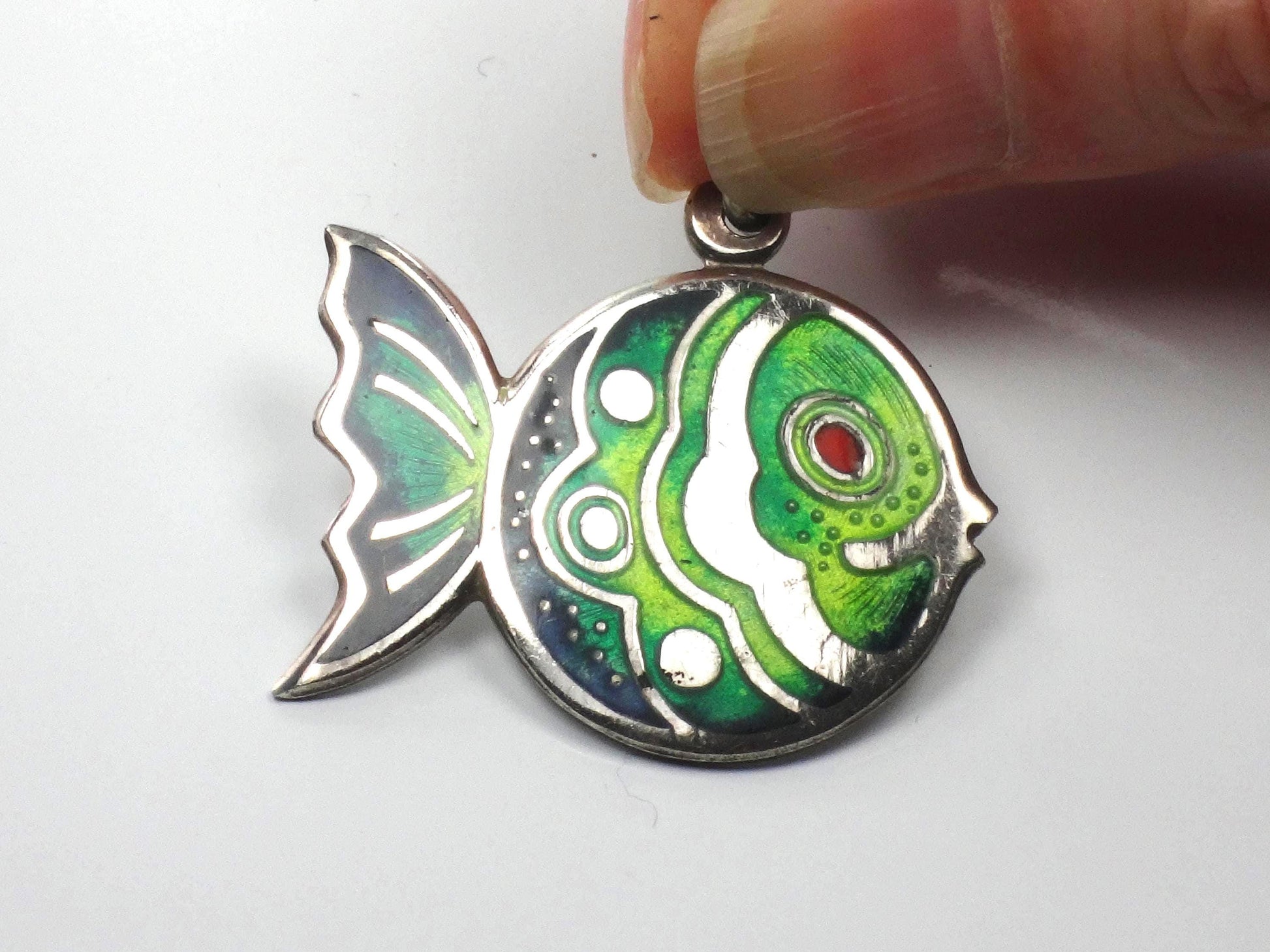 Vintage Sterling Silver Cloisonne Fish Pendant: Made in Italy