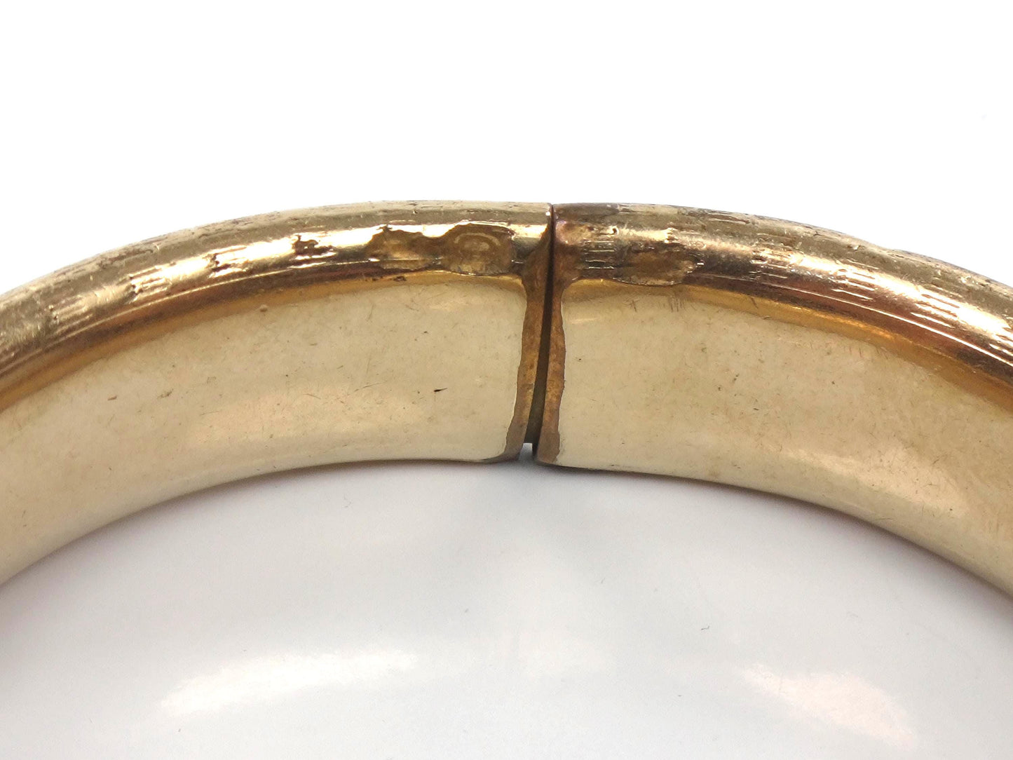 Vintage Hinged Bangle Bracelet with Checkerboard Finish: Rolled Gold Plate FTP Co