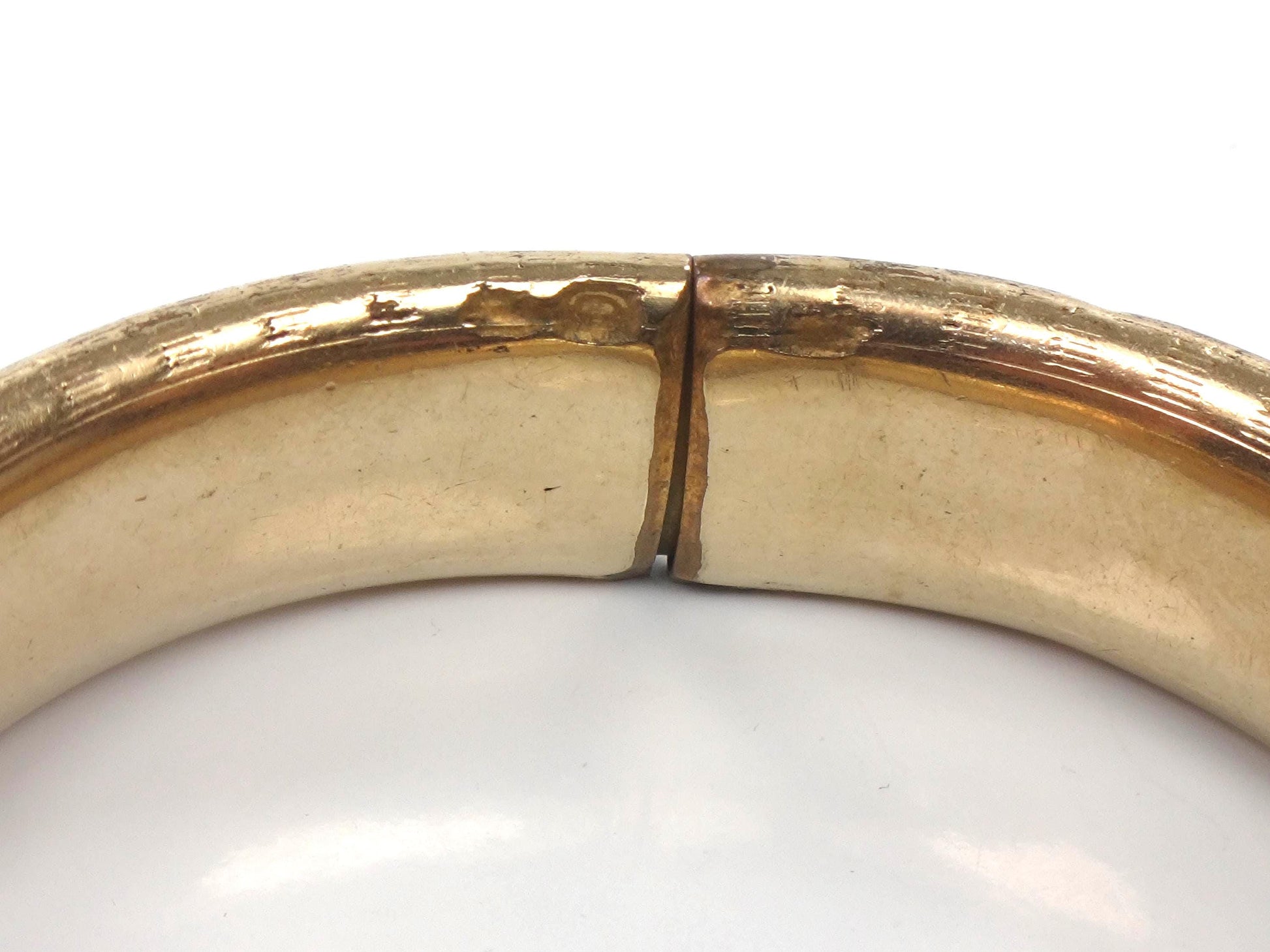 Vintage Hinged Bangle Bracelet with Checkerboard Finish: Rolled Gold Plate FTP Co