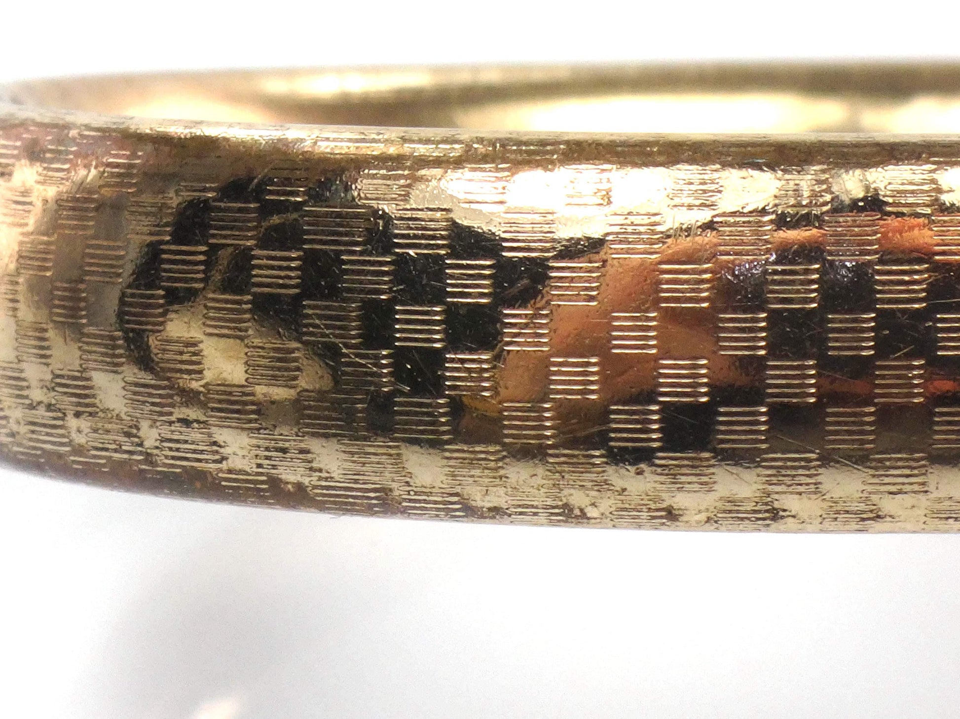 Vintage Hinged Bangle Bracelet with Checkerboard Finish: Rolled Gold Plate FTP Co