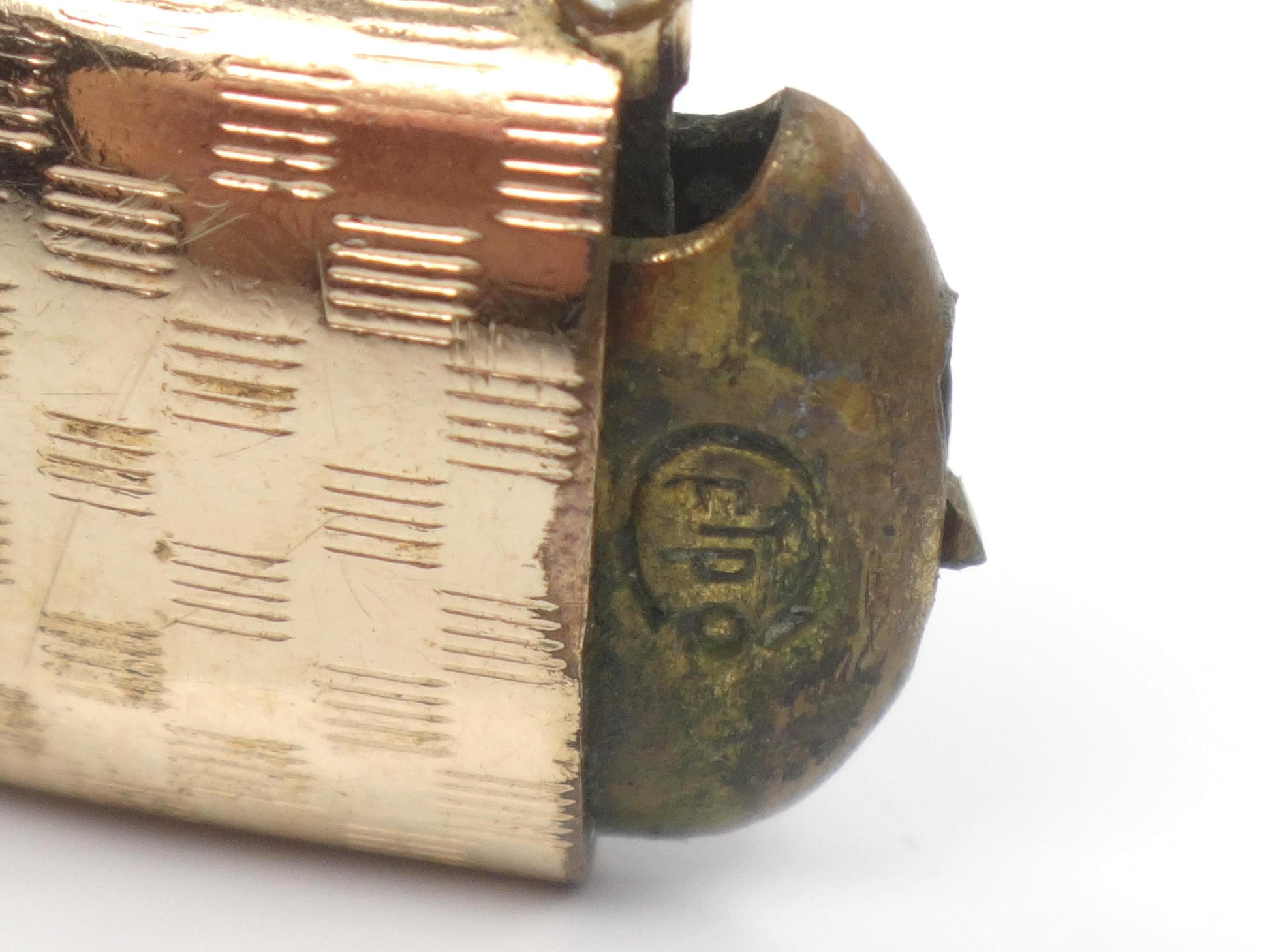 Vintage Hinged Bangle Bracelet with Checkerboard Finish: Rolled Gold Plate FTP Co