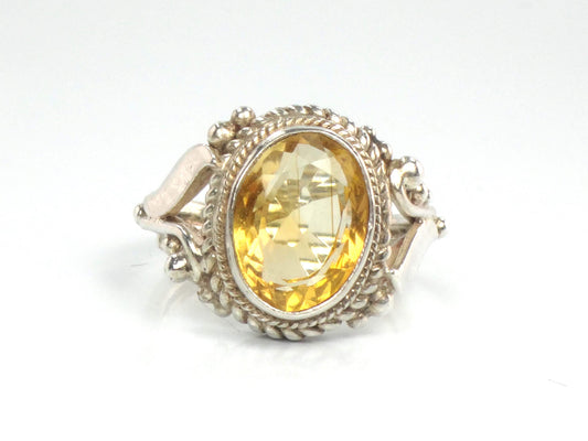 Vintage Sterling Silver Citrine Ring: November Birthstone, Size 5.75