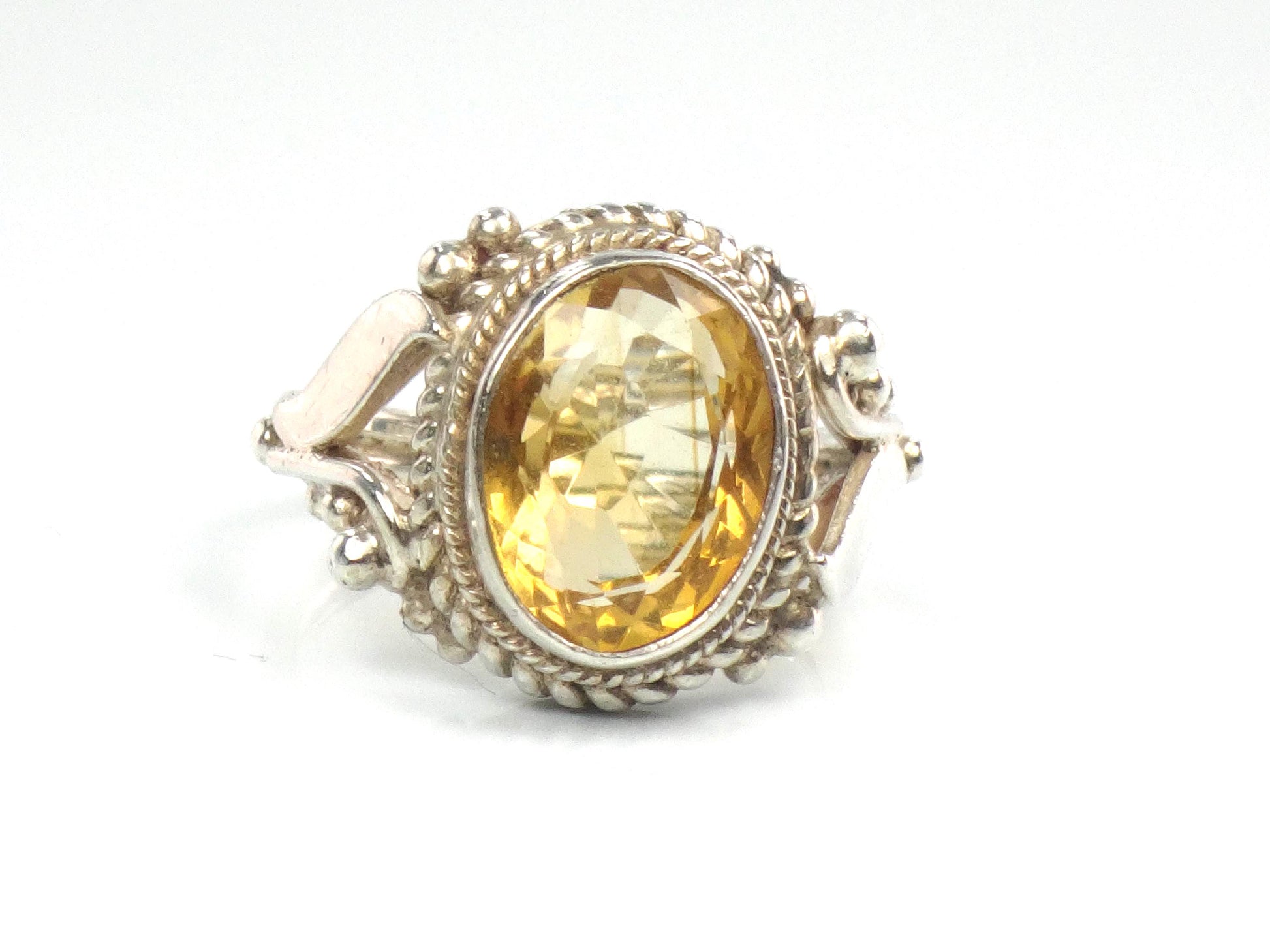 Vintage Sterling Silver Citrine Ring: November Birthstone, Size 5.75