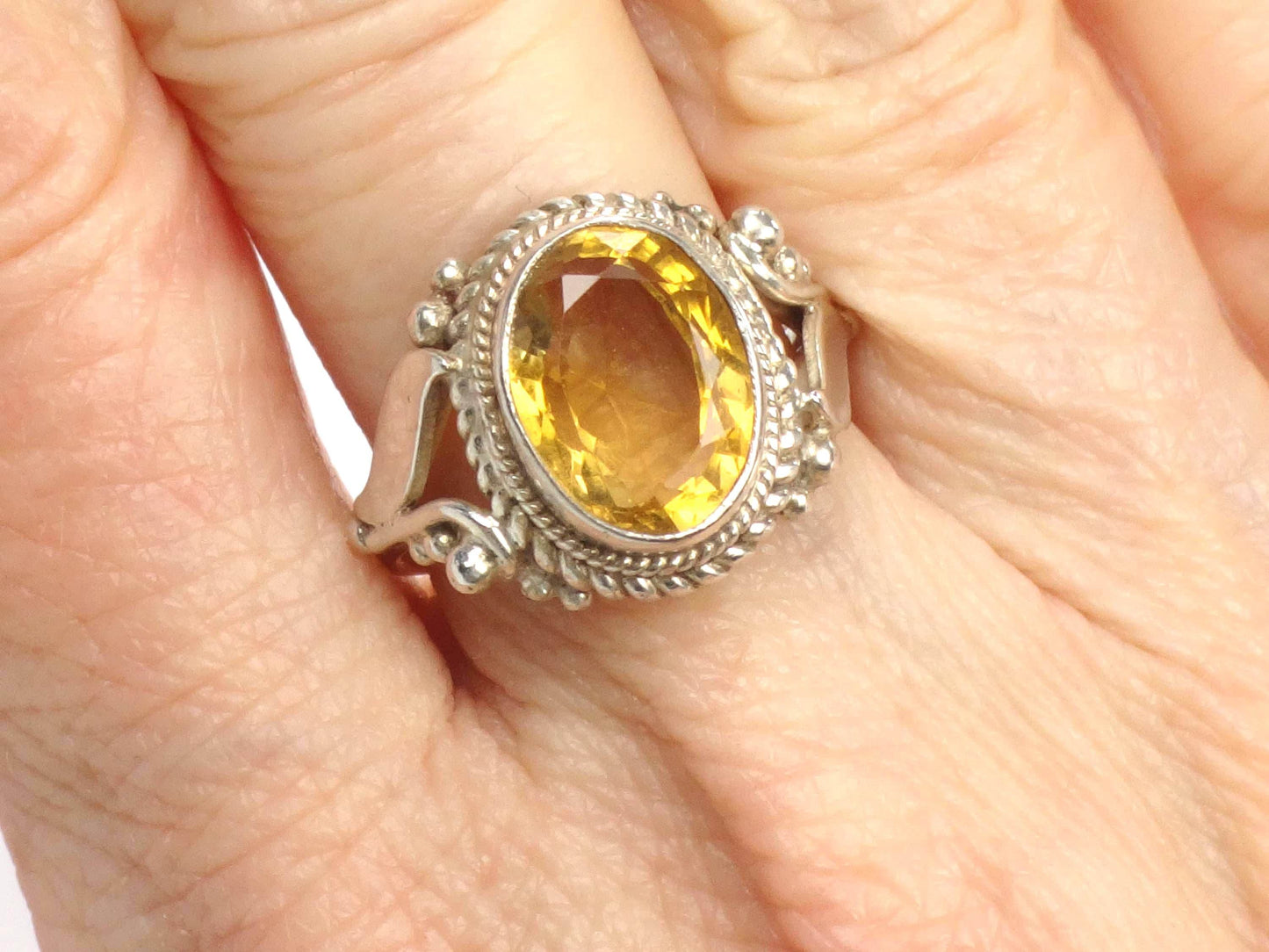 Vintage Sterling Silver Citrine Ring: November Birthstone, Size 5.75