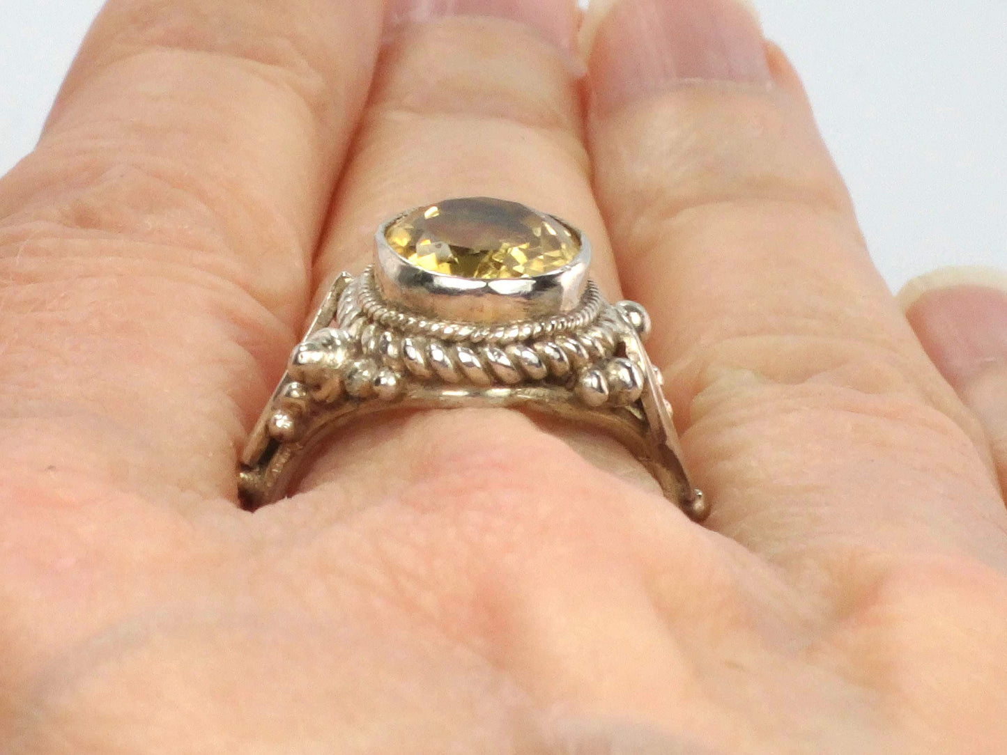 Vintage Sterling Silver Citrine Ring: November Birthstone, Size 5.75