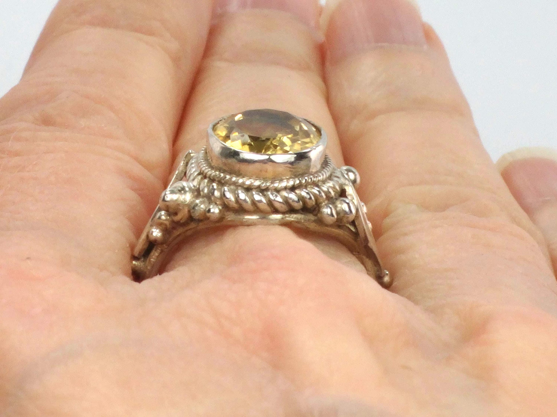 Vintage Sterling Silver Citrine Ring: November Birthstone, Size 5.75