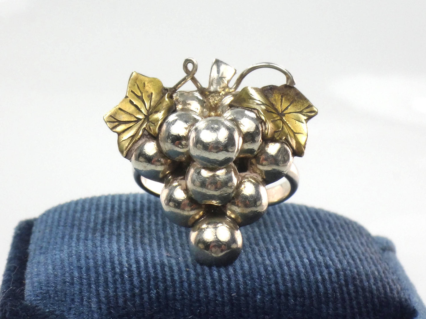Vintage Sterling Silver Brass Grape Cluster Ring, Size 8