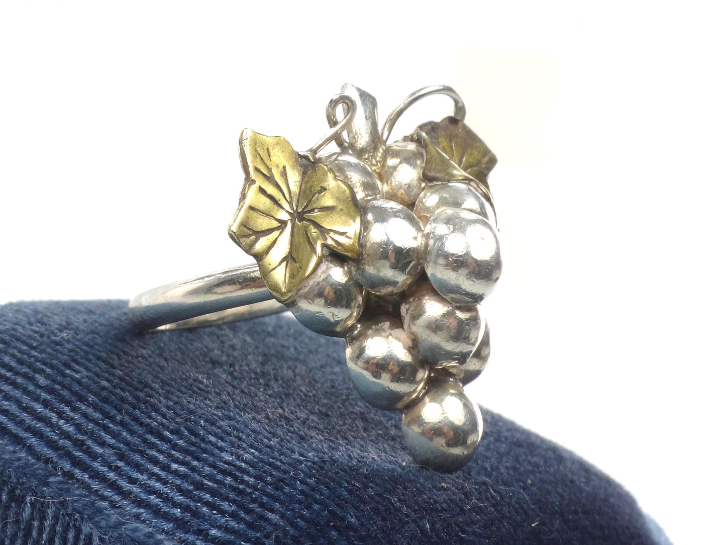 Vintage Sterling Silver Brass Grape Cluster Ring, Size 8