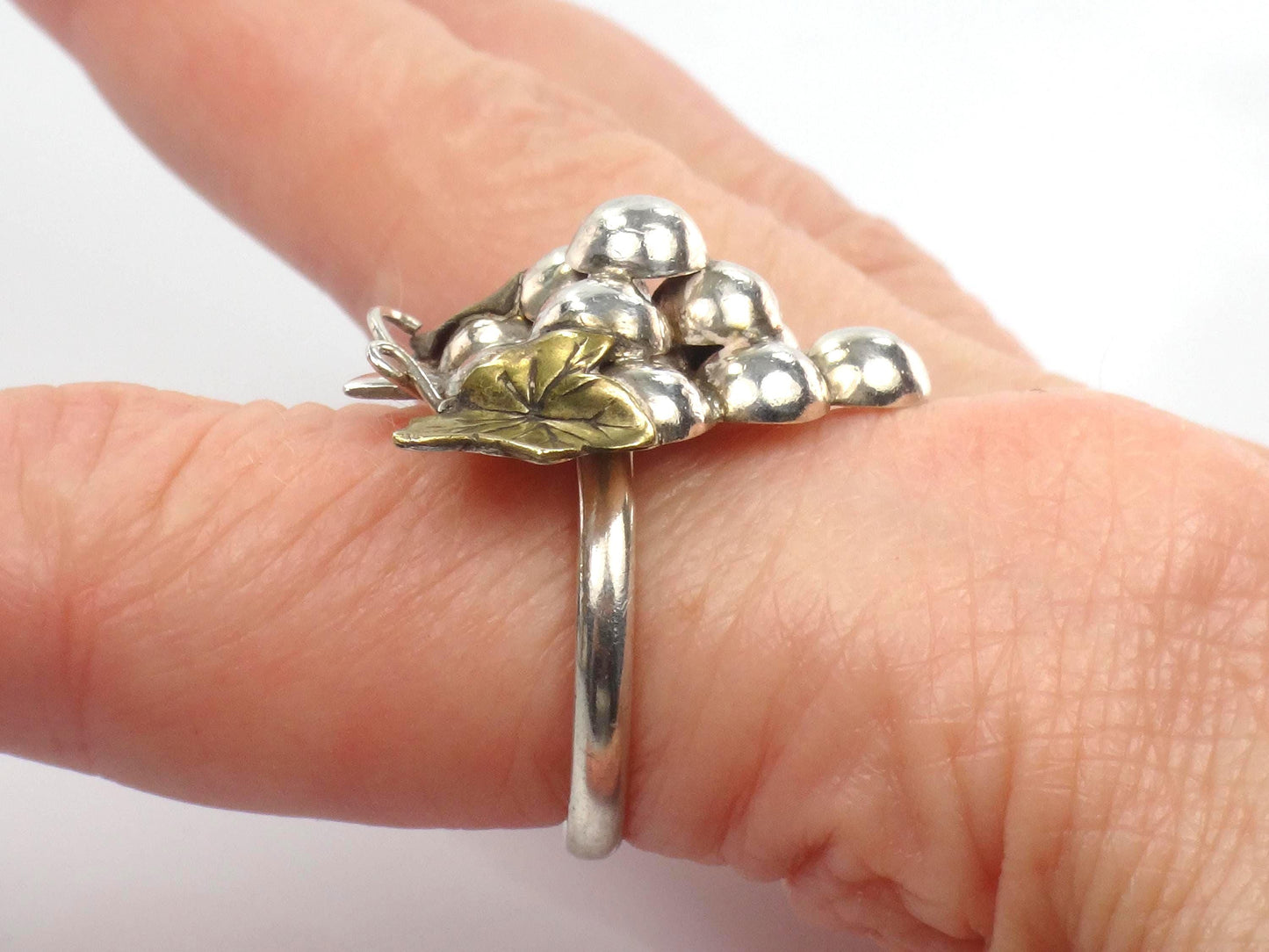 Vintage Sterling Silver Brass Grape Cluster Ring, Size 8