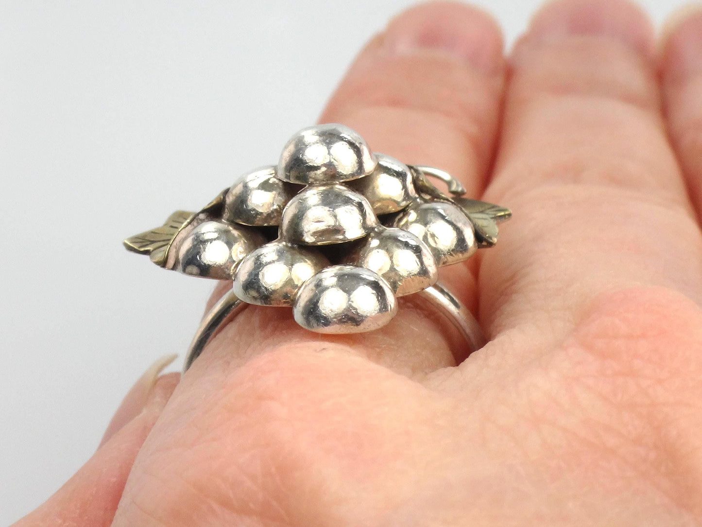 Vintage Sterling Silver Brass Grape Cluster Ring, Size 8