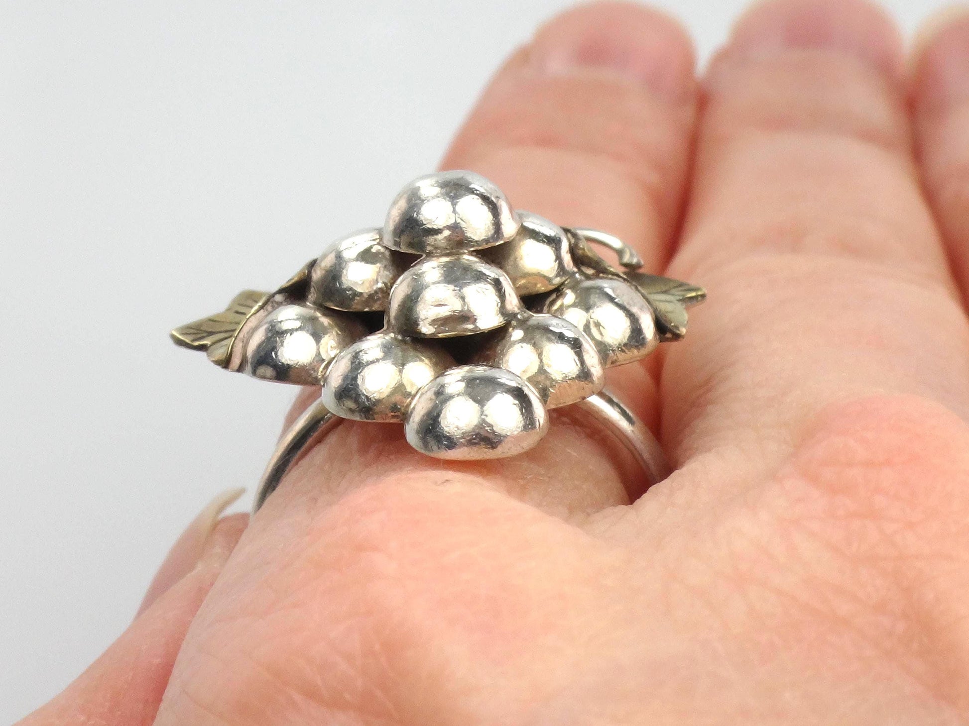 Vintage Sterling Silver Brass Grape Cluster Ring, Size 8