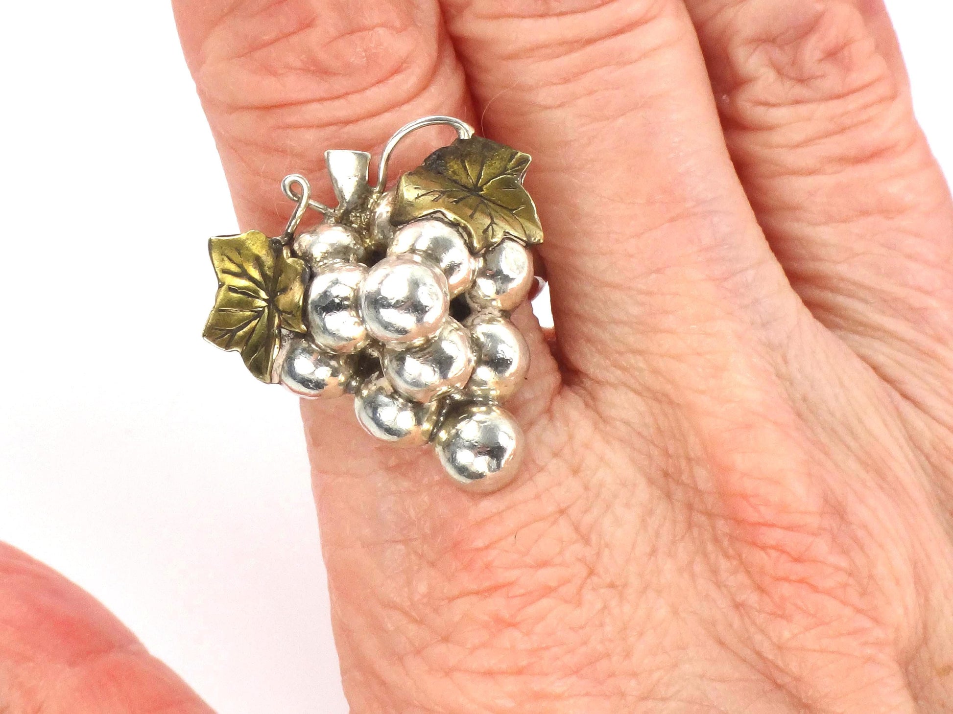 Vintage Sterling Silver Brass Grape Cluster Ring, Size 8