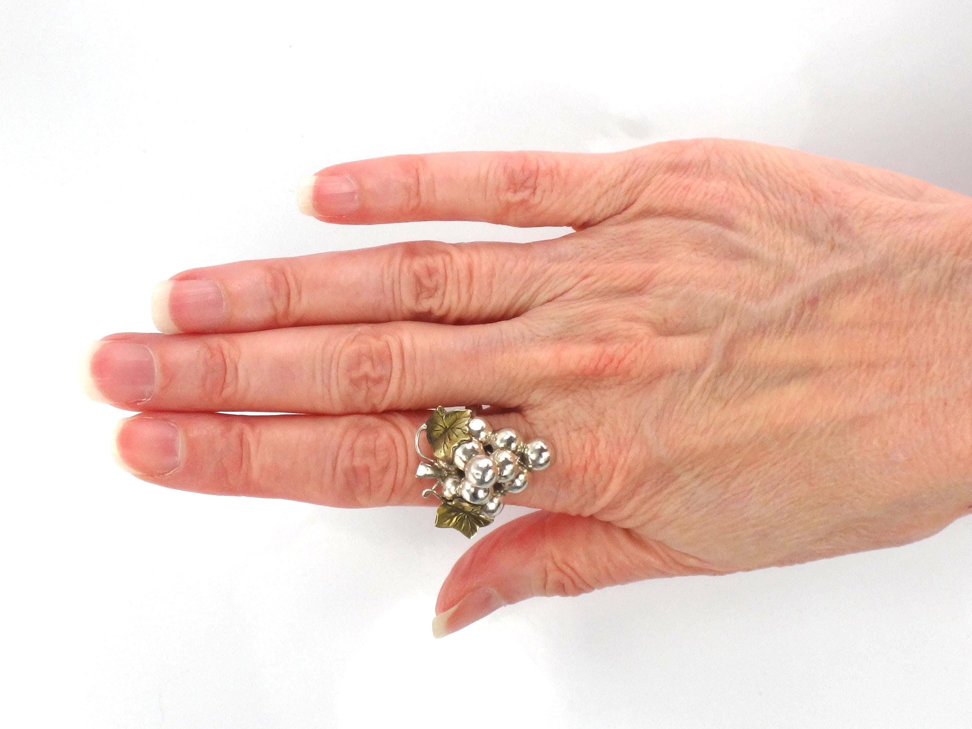 Vintage Sterling Silver Brass Grape Cluster Ring, Size 8