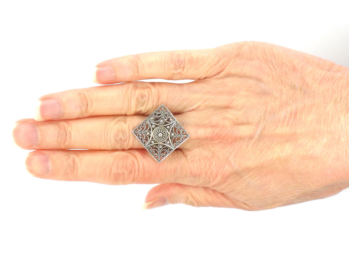 Vintage Filigree Sterling Silver Ring - Size 6.75