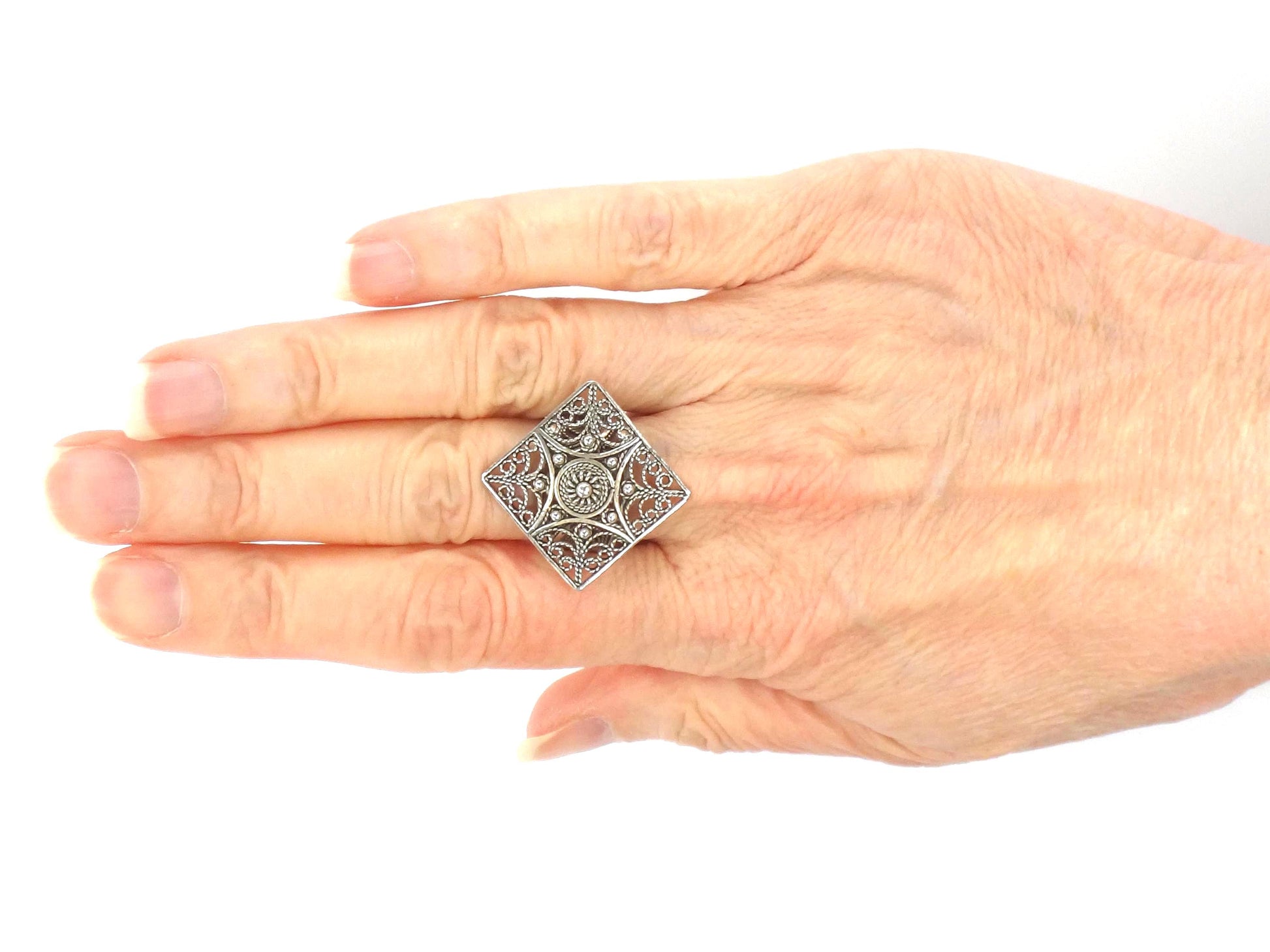 Vintage Filigree Sterling Silver Ring - Size 6.75