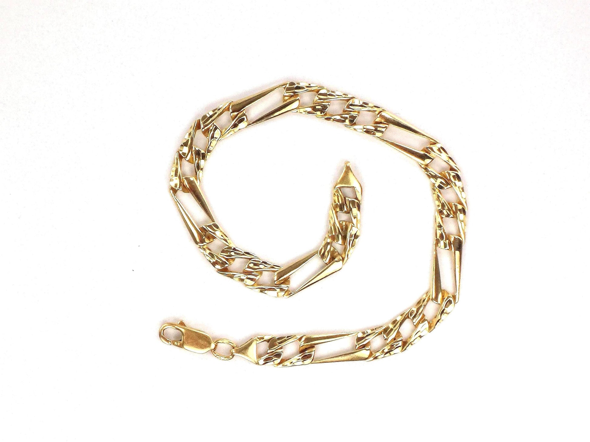 Vintage 14k Gold Fancy Figaro Link Bracelet: Men's 8 3/8"