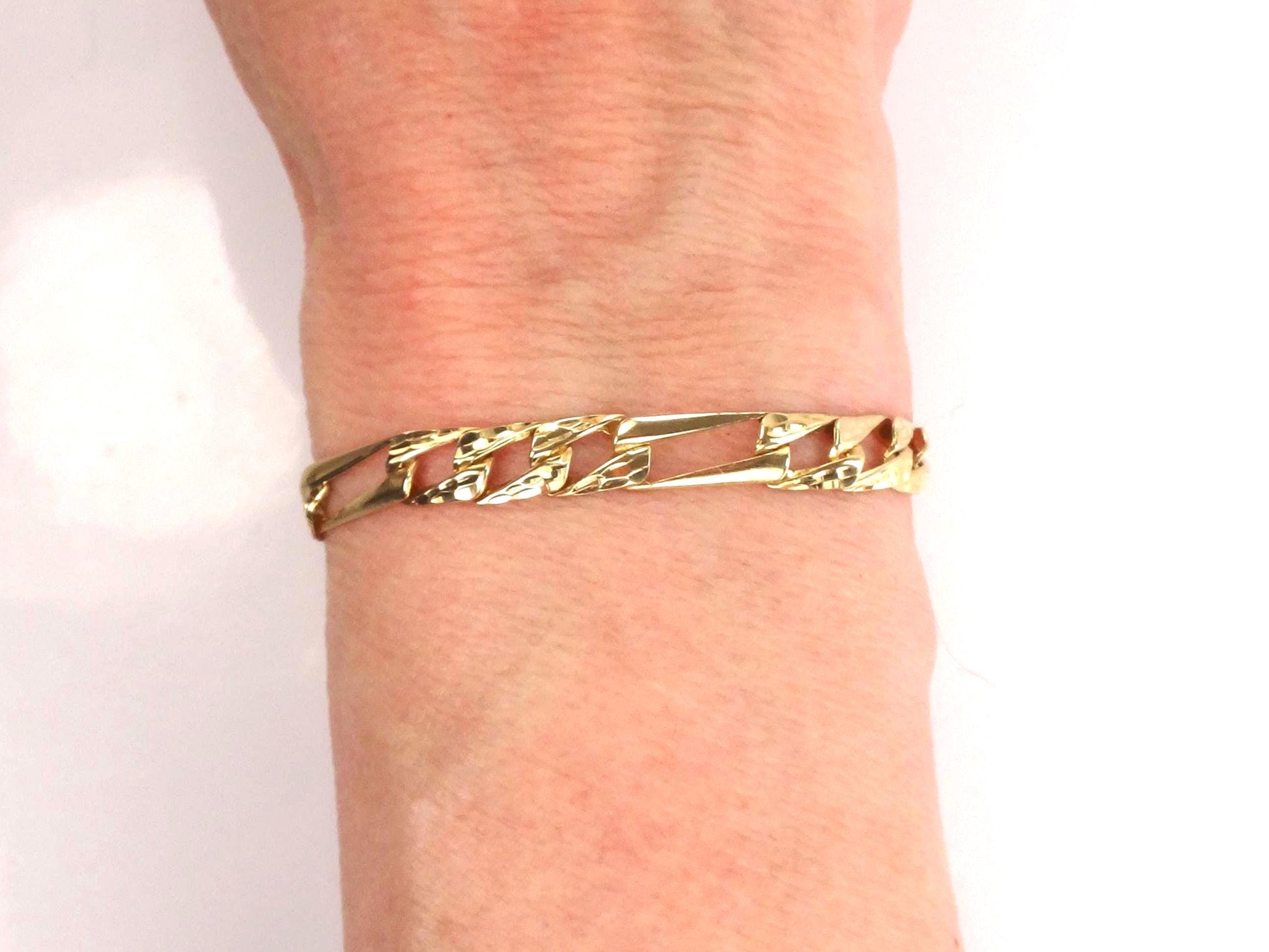 Vintage 14k Gold Fancy Figaro Link Bracelet: Men's 8 3/8"