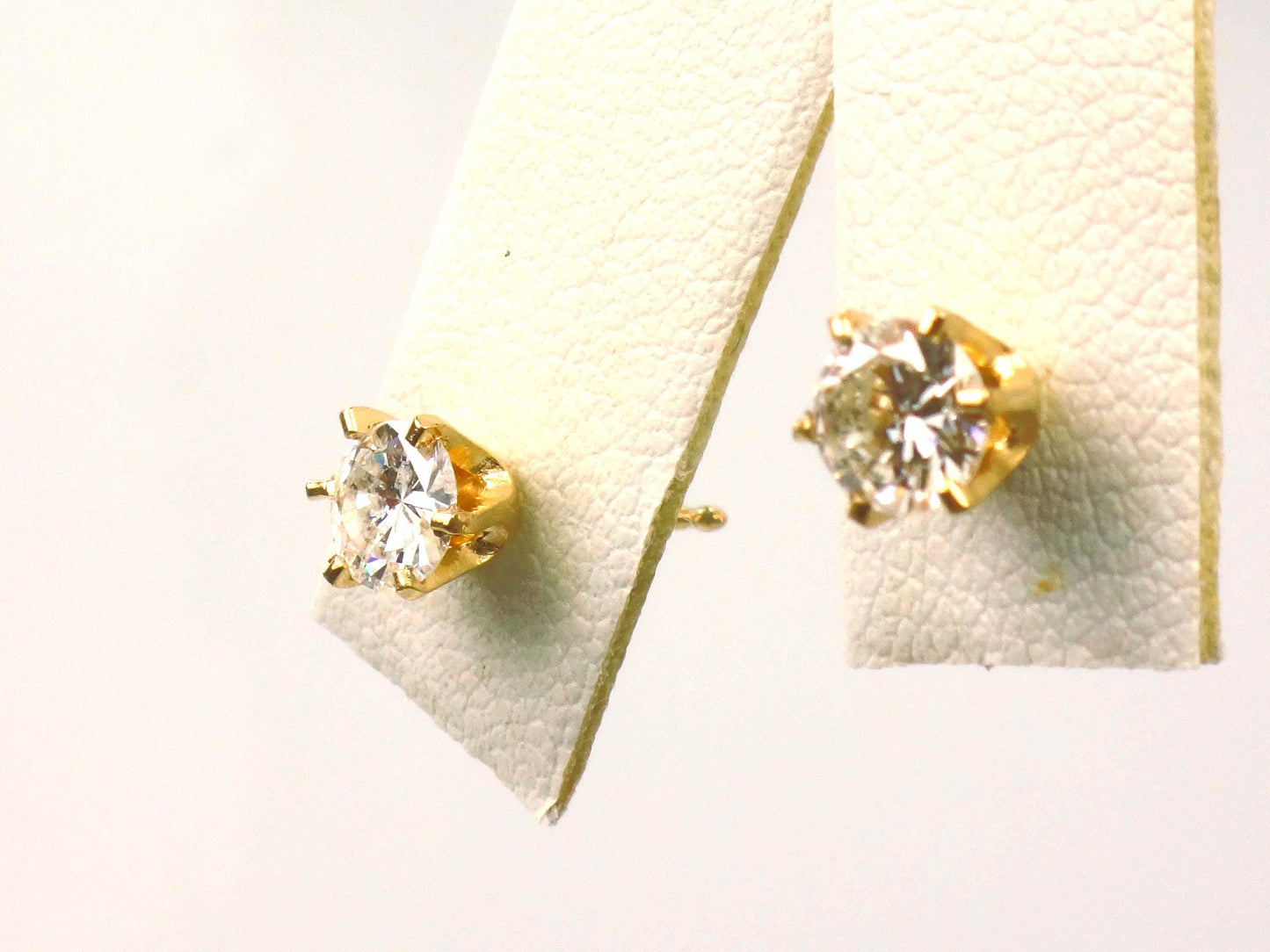 Vintage 14k Yellow Gold Natural Diamond Stud Earrings, .75 TDW