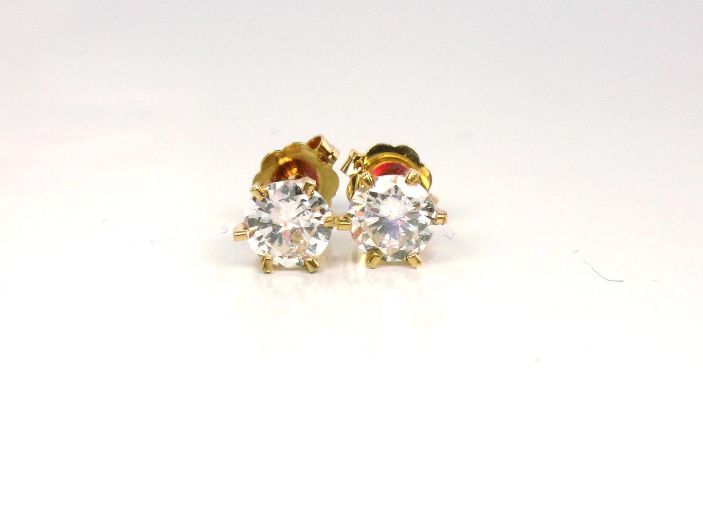 Vintage 14k Yellow Gold Natural Diamond Stud Earrings, .75 TDW