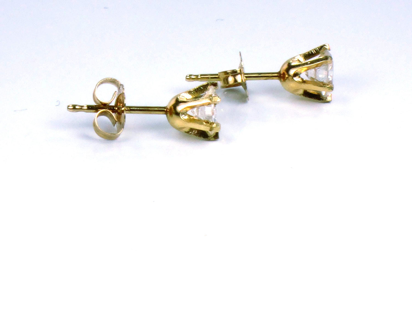 Vintage 14k Yellow Gold Natural Diamond Stud Earrings, .75 TDW